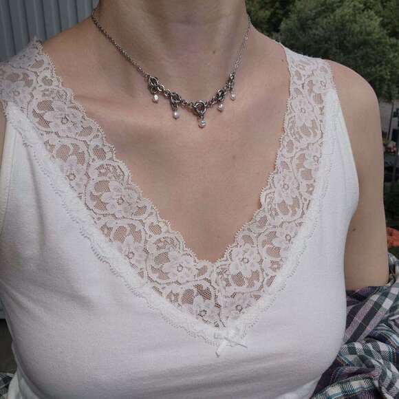 White freshwater pearl princess chandelier necklace ✦ Gothic coquette medieval - Picture 3 of 8